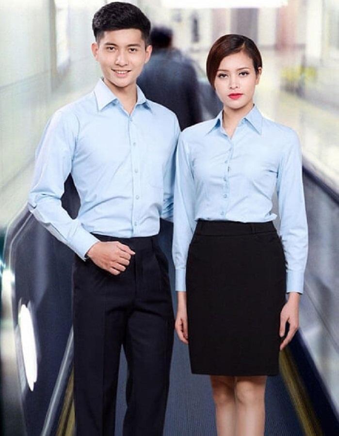 ao so mi xanh dai tay don gian